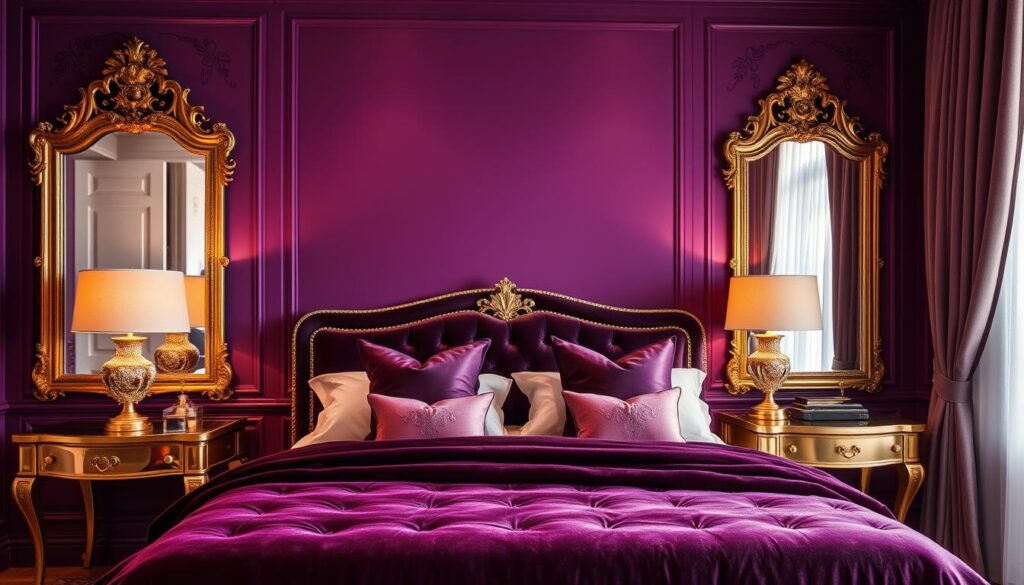 Elegant purple and gold bedroom