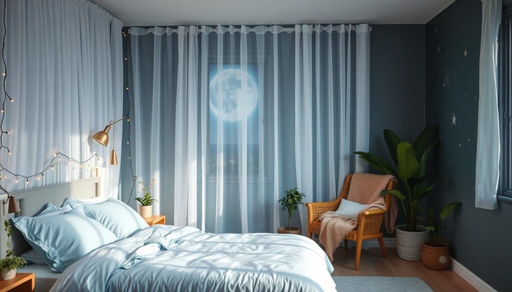 Relaxing night-themed bedroom atmosphere