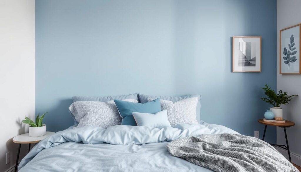 blue accent wall bedroom