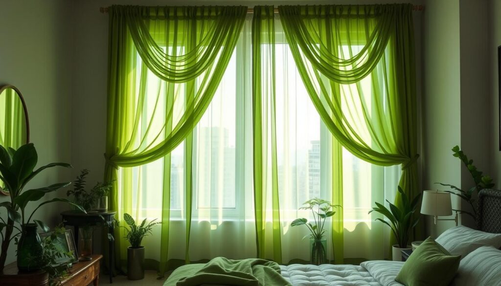 green curtains