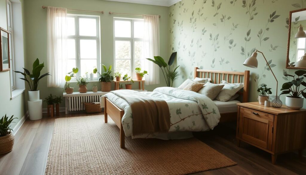 nature-inspired green bedroom
