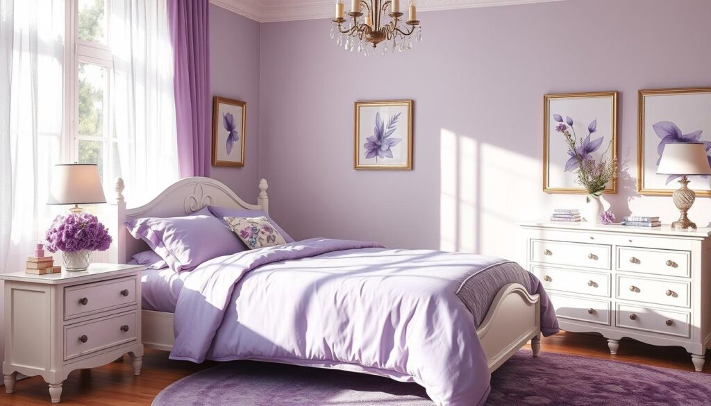 purple and white bedroom