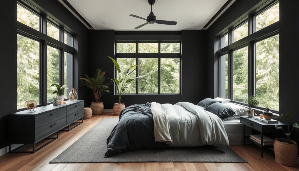 sustainable black bedroom