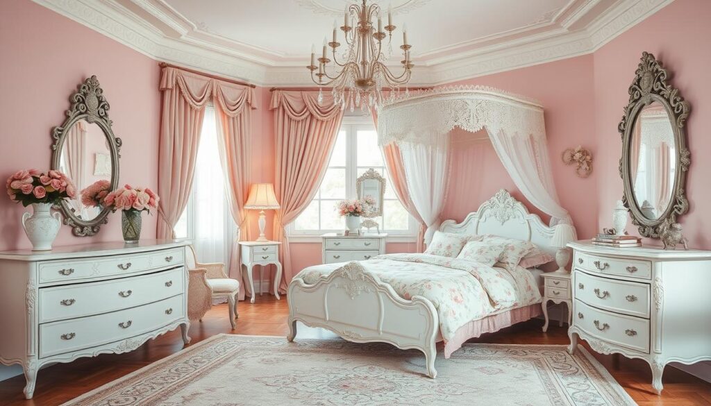vintage-inspired pink bedroom