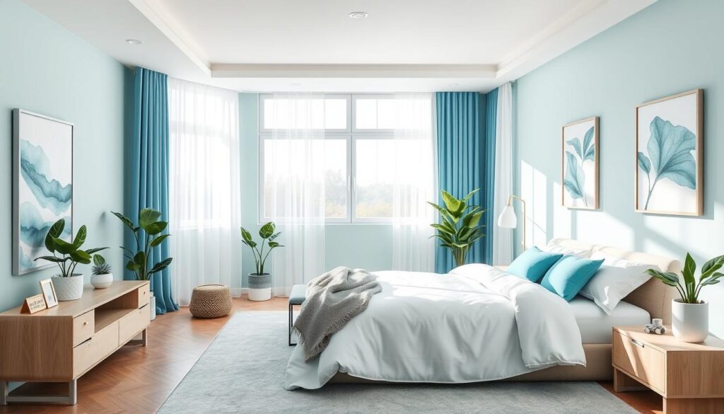 Serene blue and green bedroom