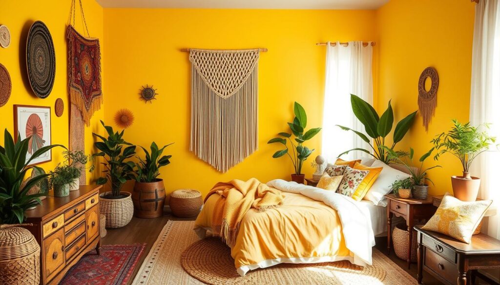 boho yellow bedroom