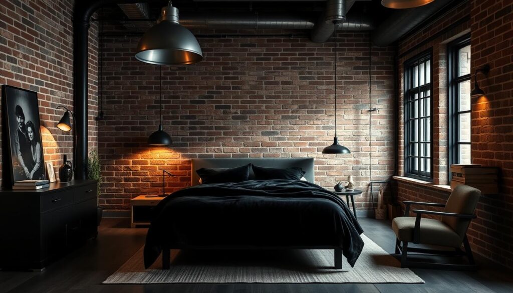 industrial black bedroom