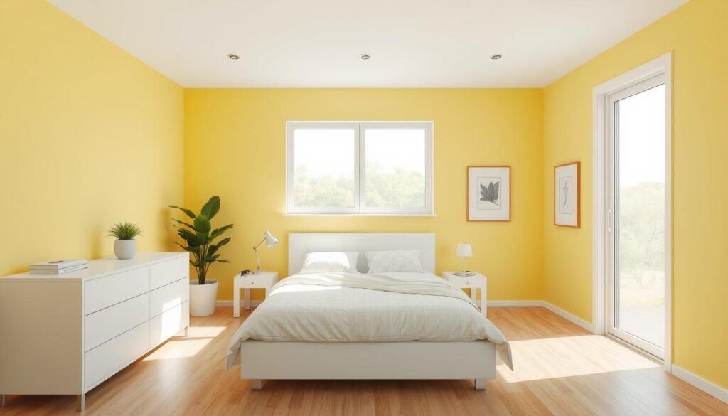 minimalist yellow bedroom