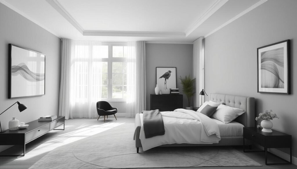 monochrome bedroom