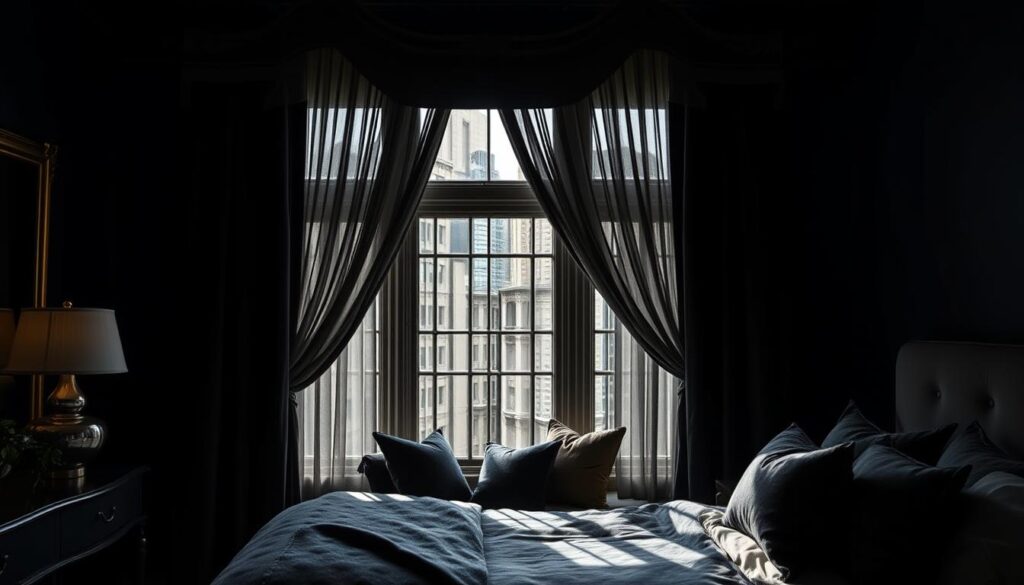 moody bedroom window treatments
