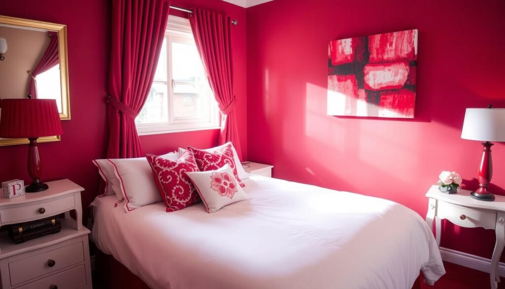 red and white bedroom