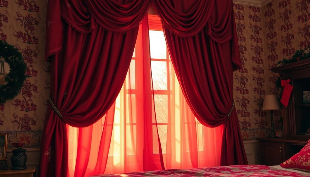 red curtains
