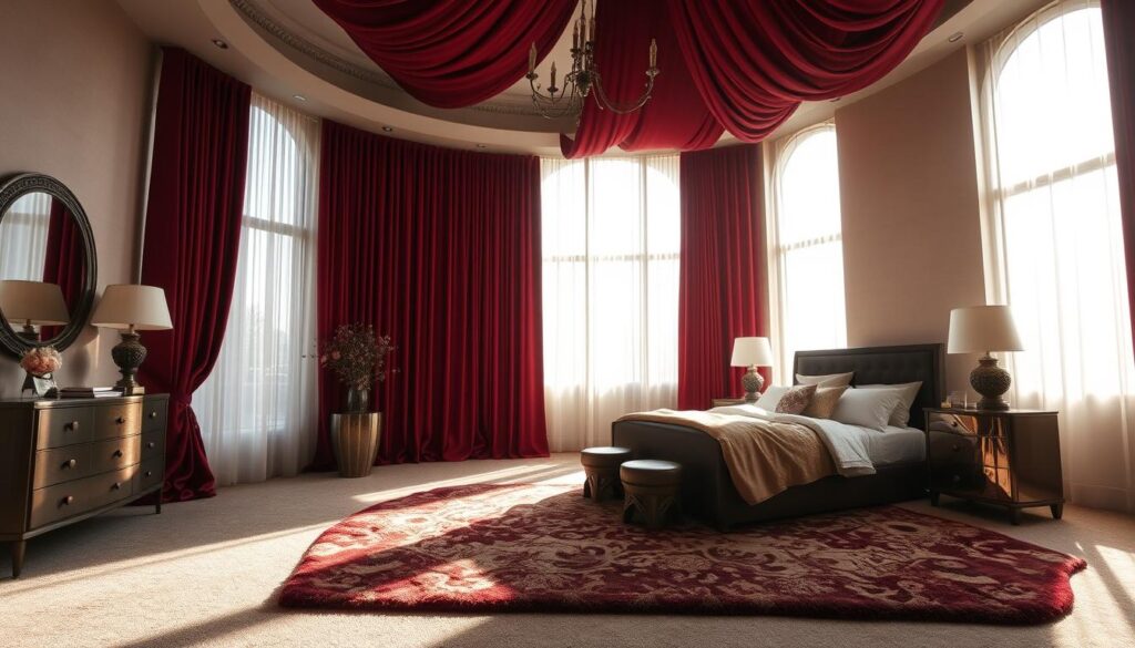 red curtains